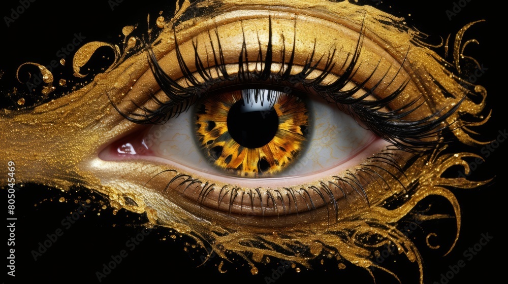 A gold eye with gold paint and gold paint