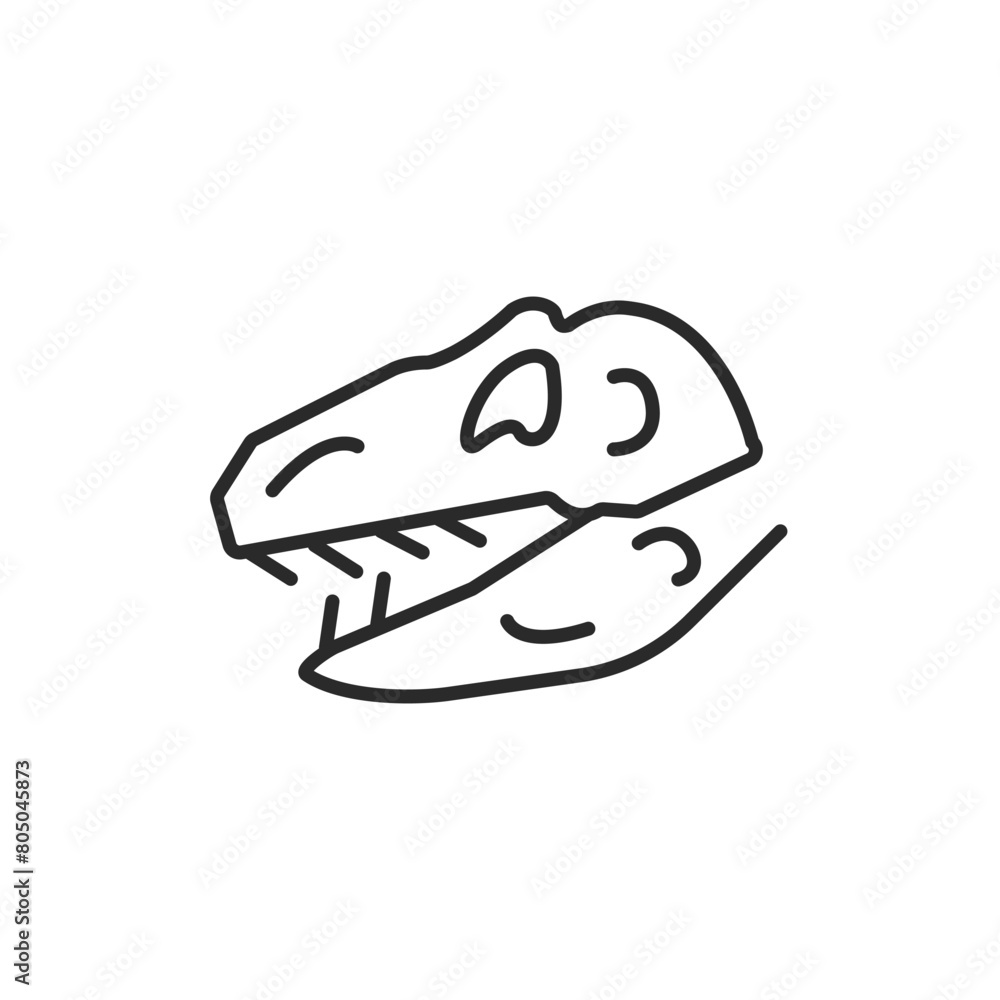 Dinosaur skull icon. A picture representing a prehistoric dinosaur skull, commonly associated with paleontology and natural history. Ideal for use in educational materials. Vector illustration