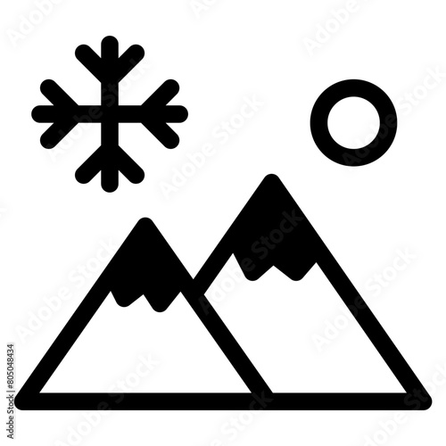 mountain, sun, snow flake, winter, weather, Icon