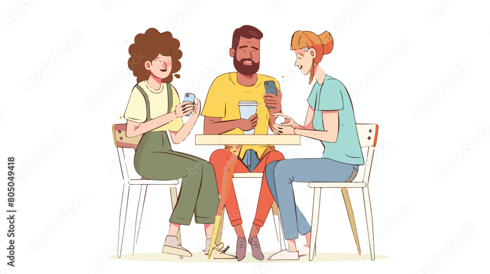 Friends in a cafe using a smartphone for a video call