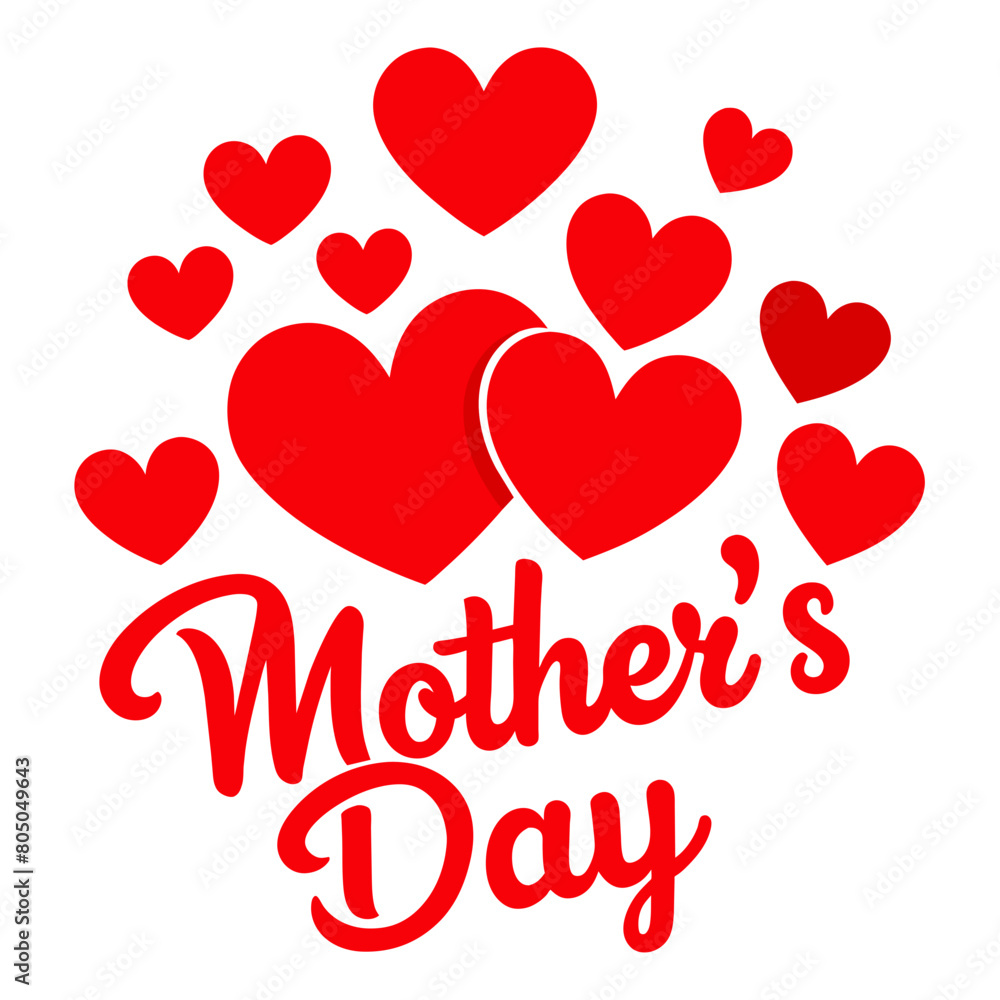 ''happy mothers day''  red hearts card white background design