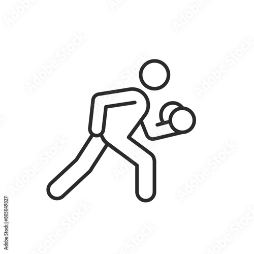 Biceps exercise icon. A streamlined depiction of a figure performing a biceps curl with a dumbbell, representing workouts, fitness training, and strength conditioning. Vector illustration