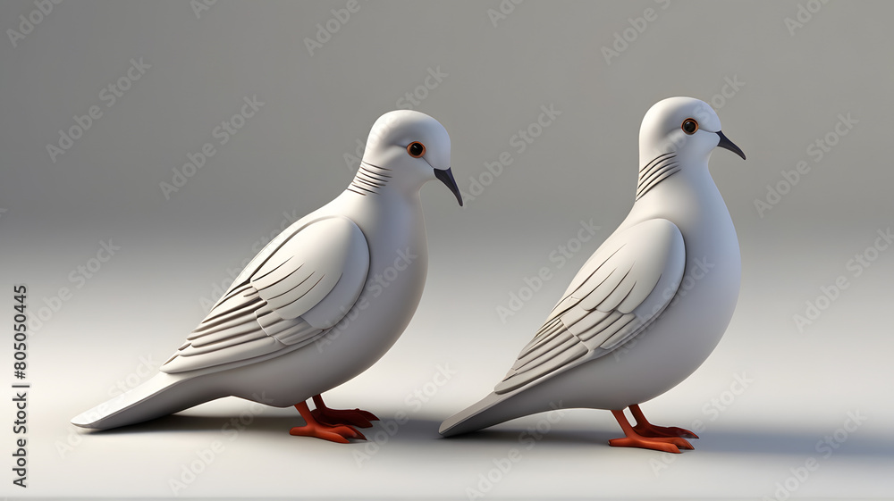 3d  Illustration of a Cute single Mourning Dove bird logo on white backgground