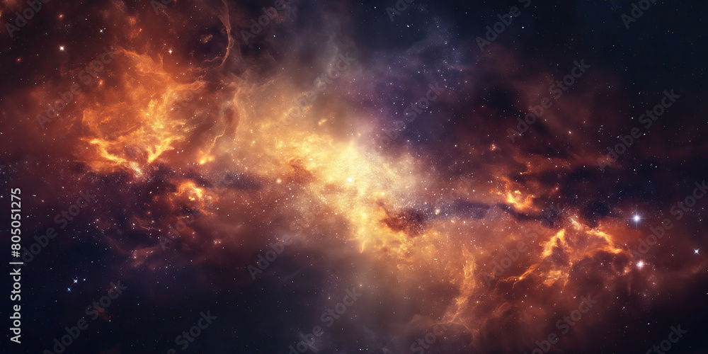 Fototapeta premium Astronomical phenomena and cosmic galaxy concept with a vibrant image of a nebula and star cluster. Design for educational content, space exploration documentaries