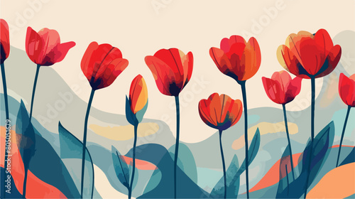Abstract background with stylized red blooming tulip #805051679