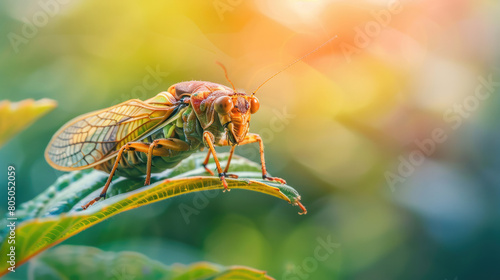 Warm summer day captured with cicadas buzzing amidst greenery, a vibrant natural scene. photo