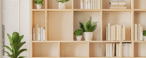 Stay organized and stylish with our modern bookshelf. The perfect addition to any home or office. photo
