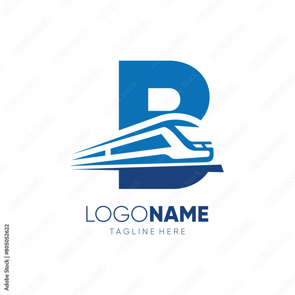 Letter B Fast Train Logo Design Vector Icon Graphic Illustration