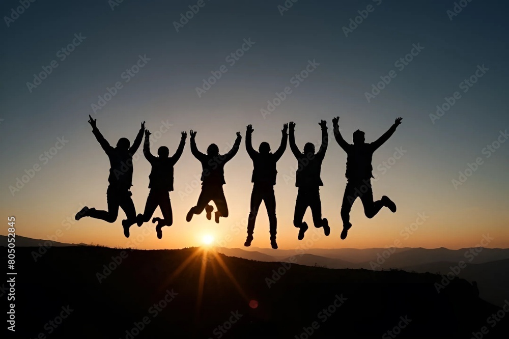 silhouette of people jumping, happy in success, enjoying vecation silhouette of people jumping, happy in success, enjoying vecation