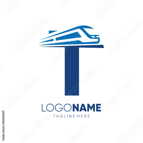 Letter T Fast Train Logo Design Vector Icon Graphic Illustration