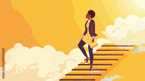 African American Businesswoman climbing up onto caree