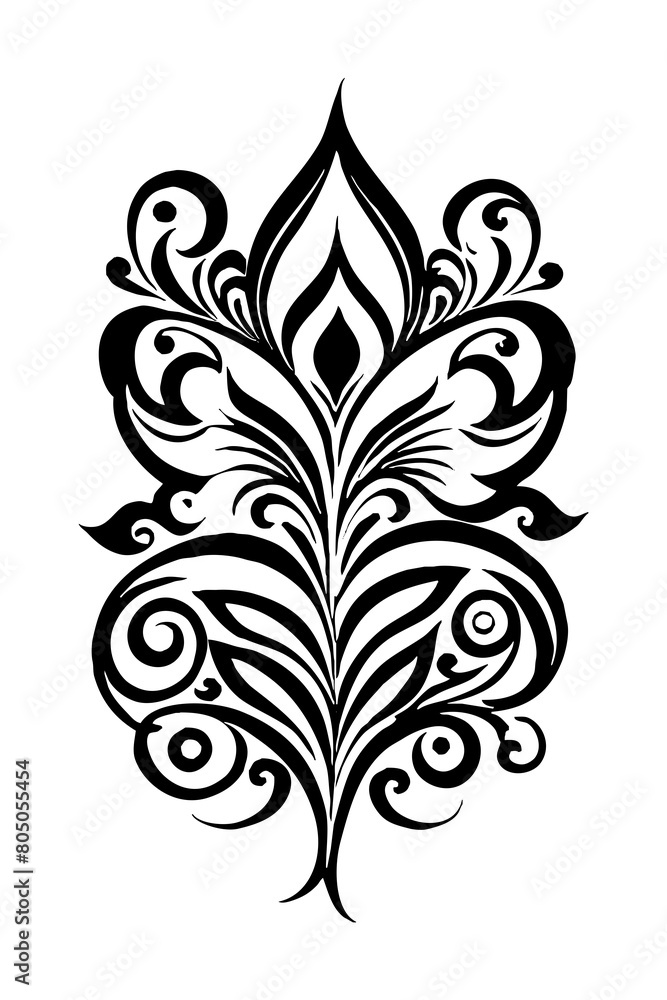 Botanical black and white pattern. For use on tattoos, posters, textiles, T-shirt printing. Generated by Ai Botanical black and white pattern. For use on tattoos, posters, textiles, T-shirt printing. Generated by Ai