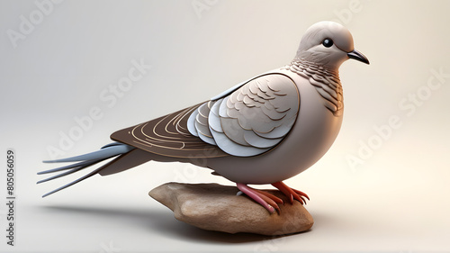 3d Illustration of a Cute single Mourning Dove bird logo on white backgground