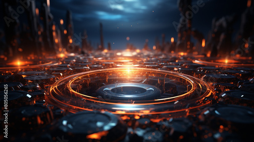 Step into a world of endless possibilities with this captivating glowing circle against a futuristic backdrop.