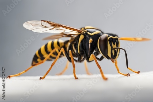 'white format wasp square isolated yellow insect closeup sharp summer black striped stinger macro small danger sting detailed detail wing dangerous needle wild nature animal fauna hornet alone'