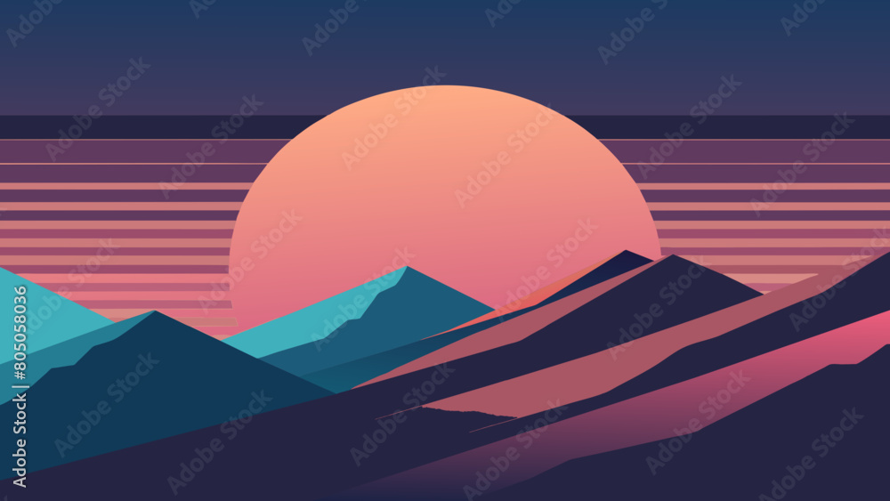 Majestic Mountain Sunset Illustration with Retro Vibes Majestic Mountain Sunset Illustration with Retro Vibes