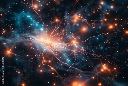 Journey through neurons mesmerizing 3d microscopic view of nerve cells with abundant space for text