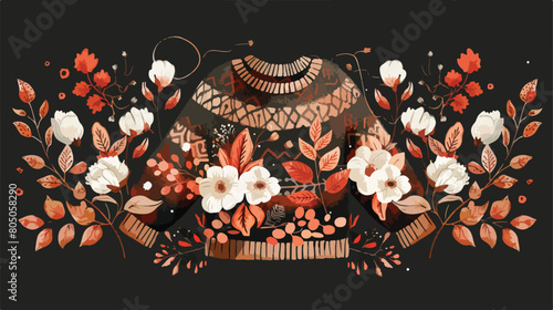 Autumn composition with cotton flowers and sweater on