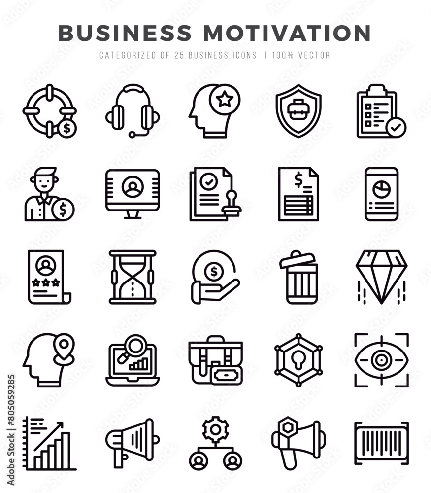 Set of Business Motivation Icons. Simple line art style icons pack. Set of Business Motivation Icons. Simple line art style icons pack.