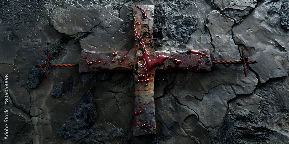 Resurrection Red Color red cross on the stone, Easter the symbol of the cross the resurrection ...