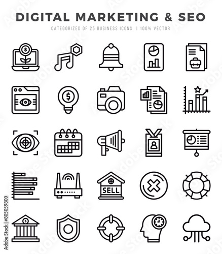 Digital Marketing & SEO elements. Lineal web icon set. Simple vector illustration.