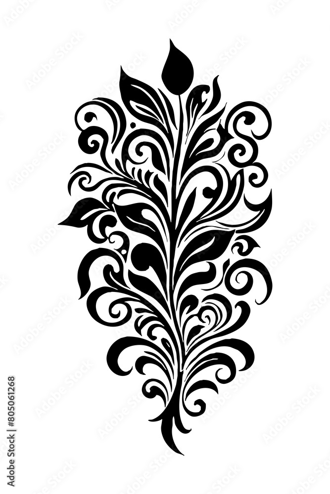 Botanical black and white pattern. For use on tattoos, posters, textiles, T-shirt printing. Generated by Ai Botanical black and white pattern. For use on tattoos, posters, textiles, T-shirt printing. Generated by Ai