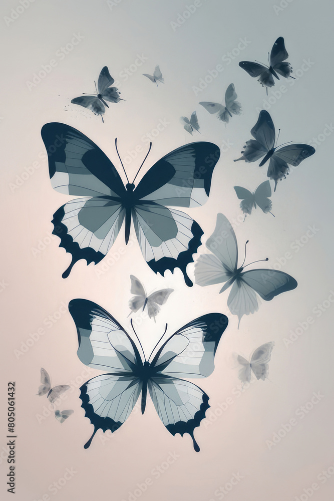 Butterflies background, infused with a holographic, dreamy effect. Butterflies background, infused with a holographic, dreamy effect.