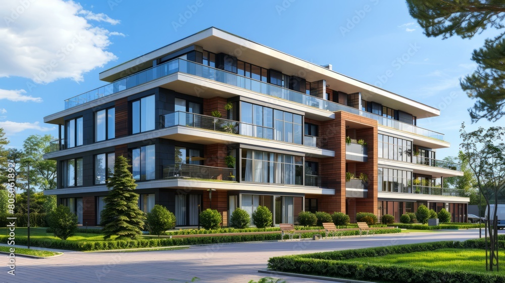 Office building in a new residential area. 3d rendering. hyper realistic Office building in a new residential area. 3d rendering. hyper realistic