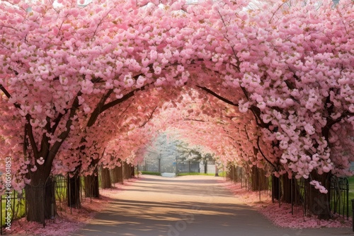 Cherry Blossom Archway: An archway created entirely from cherry blossoms, forming a natural tunnel. photo