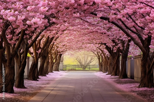 Cherry Blossom Archway  An archway created entirely from cherry blossoms  forming a natural tunnel.