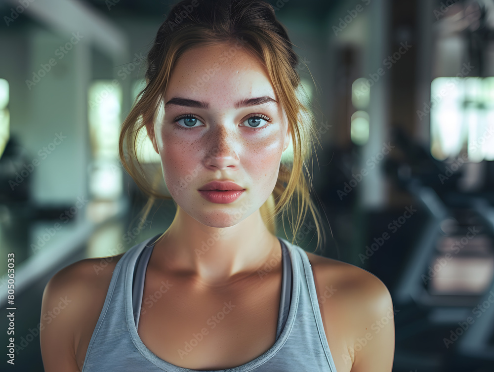 portrait of a womanPortrait of a young woman in sports bra with sweat against the gym background. Muscular build female relaxed after workout. portrait of a womanPortrait of a young woman in sports bra with sweat against the gym background. Muscular build female relaxed after workout.