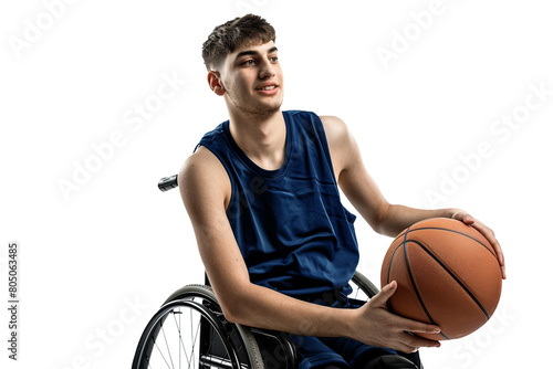 Basketball player in a wheelchair holds a basketball. Handicapped and lifestyles concept.