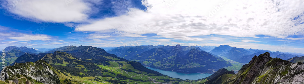 Panoramic view of the Walensee from the top of  Mattstock