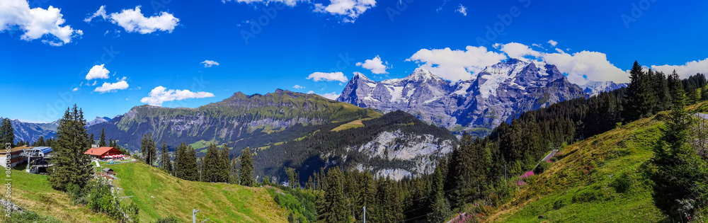 Panoramic view of Jungfrau on a summer day