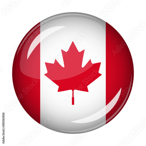 Flag of Canada in the form of a round shaped icon. Abstract concept. The national flag is convex in shape. Vector illustration