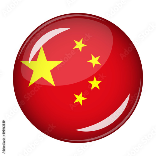 Flag of China in the form of a round shaped icon. Abstract concept. The national flag is convex in shape. Vector illustration