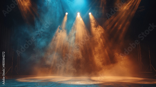 Wallpaper Mural A stage shrouded in warm amber smoke under a pale blue spotlight, offering a cozy, inviting visual. Torontodigital.ca