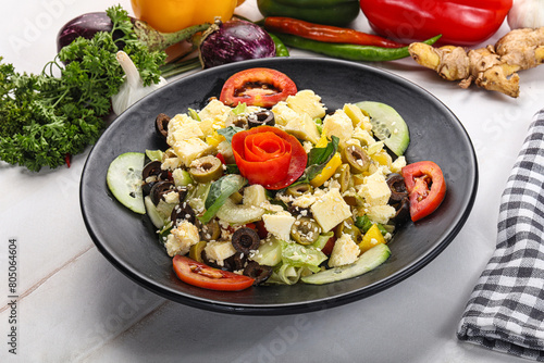 Greek salad with feta, tomato and cucumber