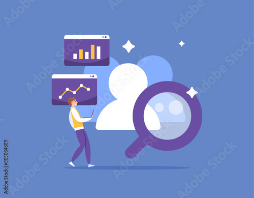 customer insight. analyze data or information about customer behavior, interests and mindsets. data analysis for decision making and improving business performance. illustration concept design