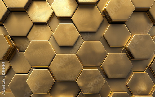 3d rendering of abstract metal hexagon pattern background in golden color
