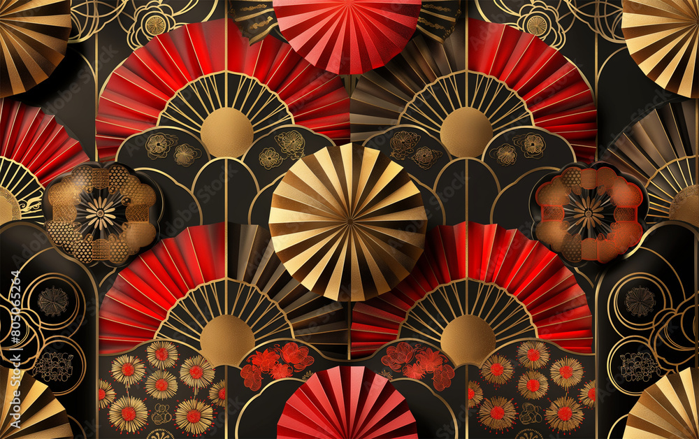 Seamless pattern with fans and chinese fans. Vector illustration. Seamless pattern with fans and chinese fans. Vector illustration.