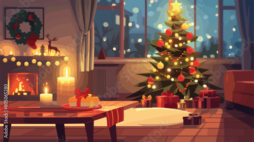 Beautiful table Fourting with Christmas decorations illustration © Vector