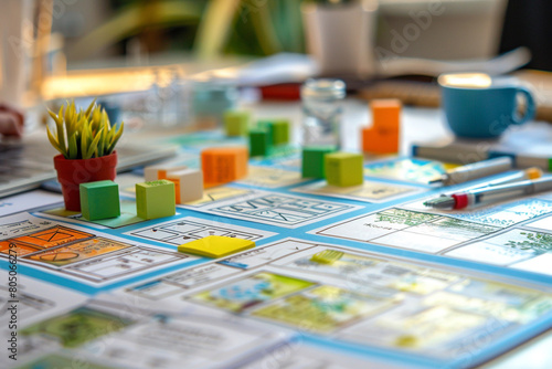 Detailed view of a business sustainability model canvas outlining key activities resources and value propositions for green initiatives  photo