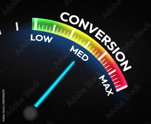 Minimum or medium conversion in business with speedometer style, background. Business measurement concept design