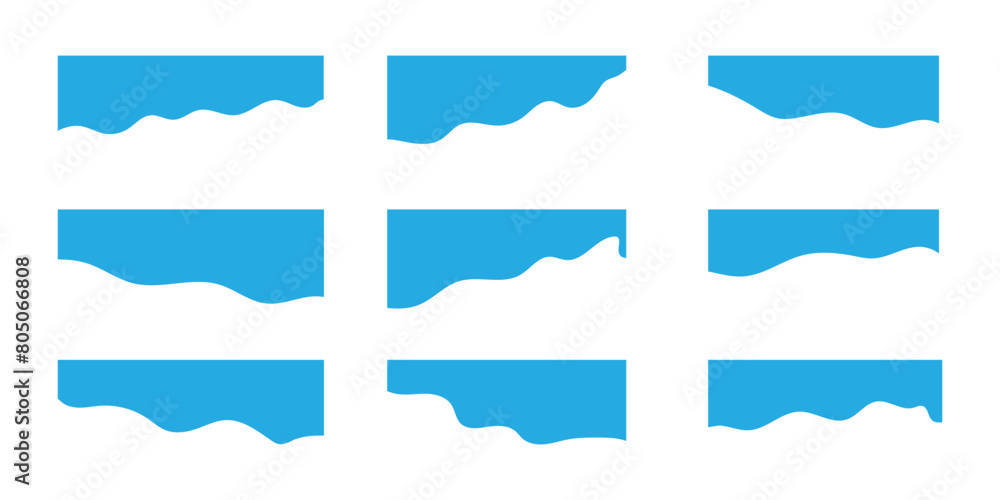 Separator header shape, template design top page website, divider header web banner, border curve, section blue frame isolated on white background. Modern vector illustration