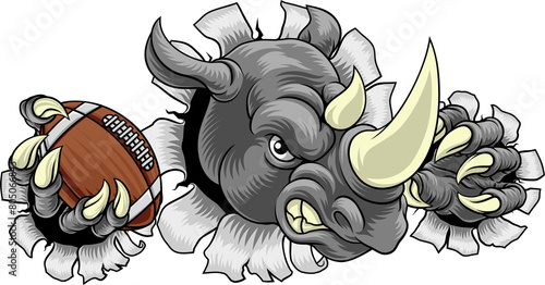 Rhino Rhinoceros Football Cartoon Sports Mascot