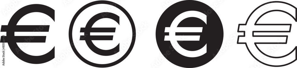 European euro currency or euro symbol flat icon set. European euro currency or euro symbol flat icon set.