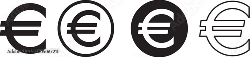 European euro currency or euro symbol flat icon set.