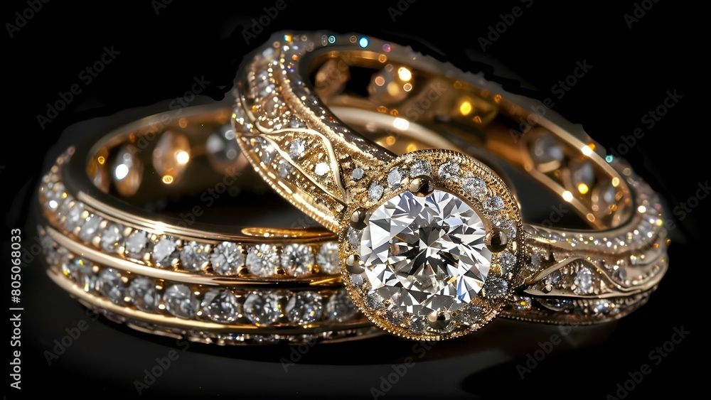 Highlights glamour of two gold diamond rings Highlights glamour of two gold diamond rings