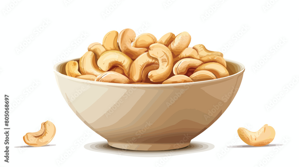 Bowl with tasty cashew nuts on white background Vector